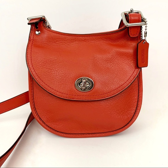 COACH Leather Crossbody Purse Mini Saddle Bag Red - Picture 5 of 8